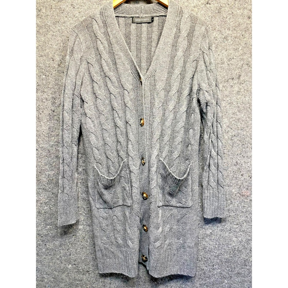 Merokeety Cardigan Women L Cable Knit Long Sleeve Button Down Pockets Gray